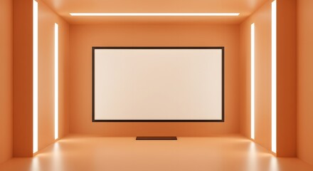 Fototapeta premium Modern Minimalist Room with Blank Screen and Warm Lighting Interior Design Concept