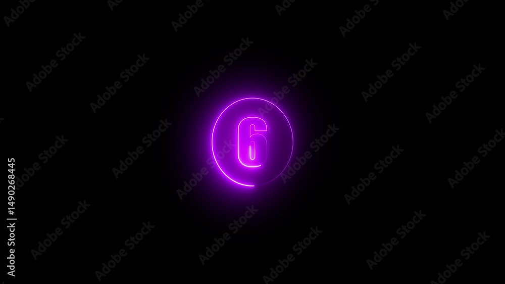Aufkleber glowing neon text 6 number icon. digital text nine number, a circle with a neon icon on a black back