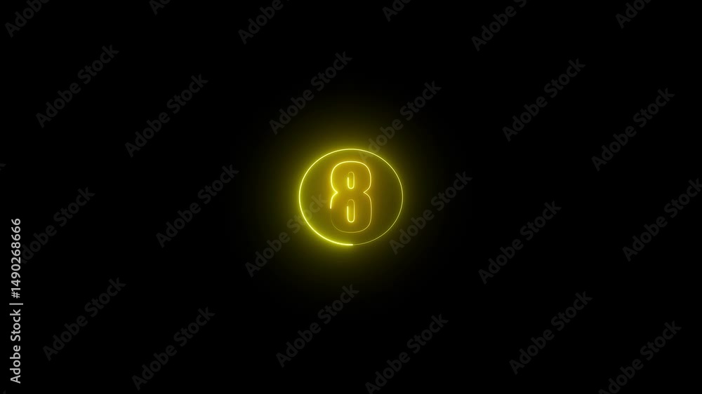 Aufkleber glowing neon text 8 number icon. digital text nine number, a circle with a neon icon on a black back