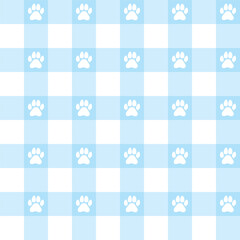 Blue and White Checkered Pattern with Paw Print Design