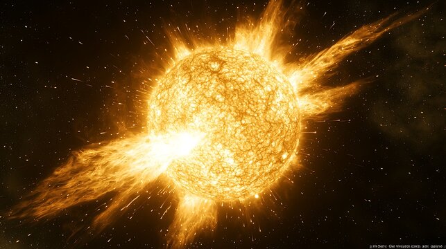 Solar eruption event outer space digital art cosmic environment celestial viewpoint astronomical concept