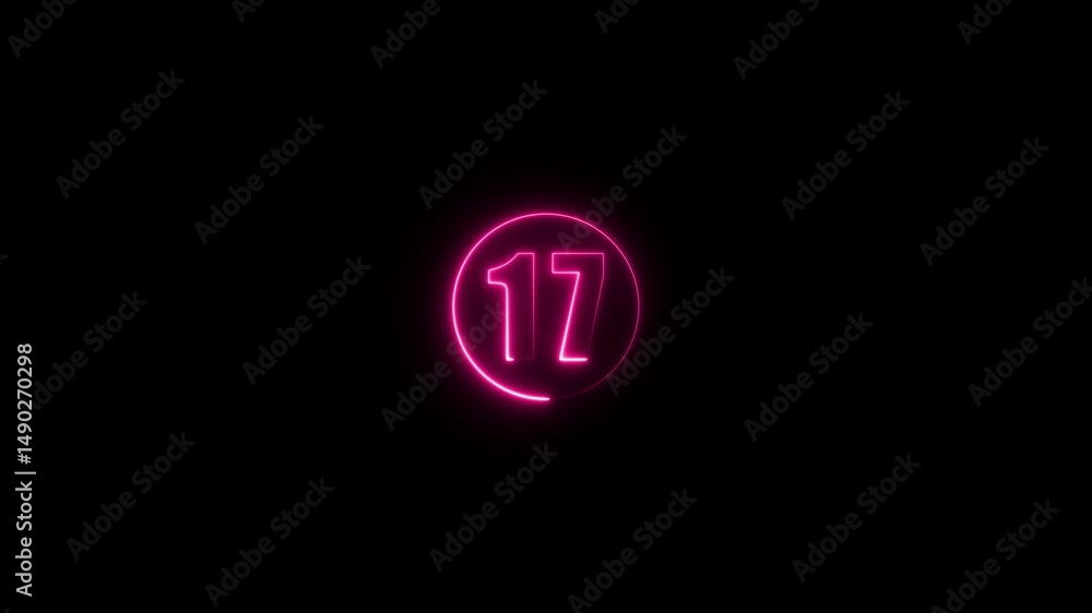 Poster 17 text animation by color neon on black background. with a neon icon on a black background and the 