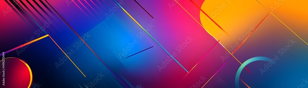 Poster vibrant abstract design with overlapping shapes and colors.