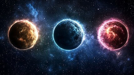 Obraz premium Exploration of cosmic phenomena galactic scene with colorful planets outer space digital artwork vibrant environment wide-angle view 