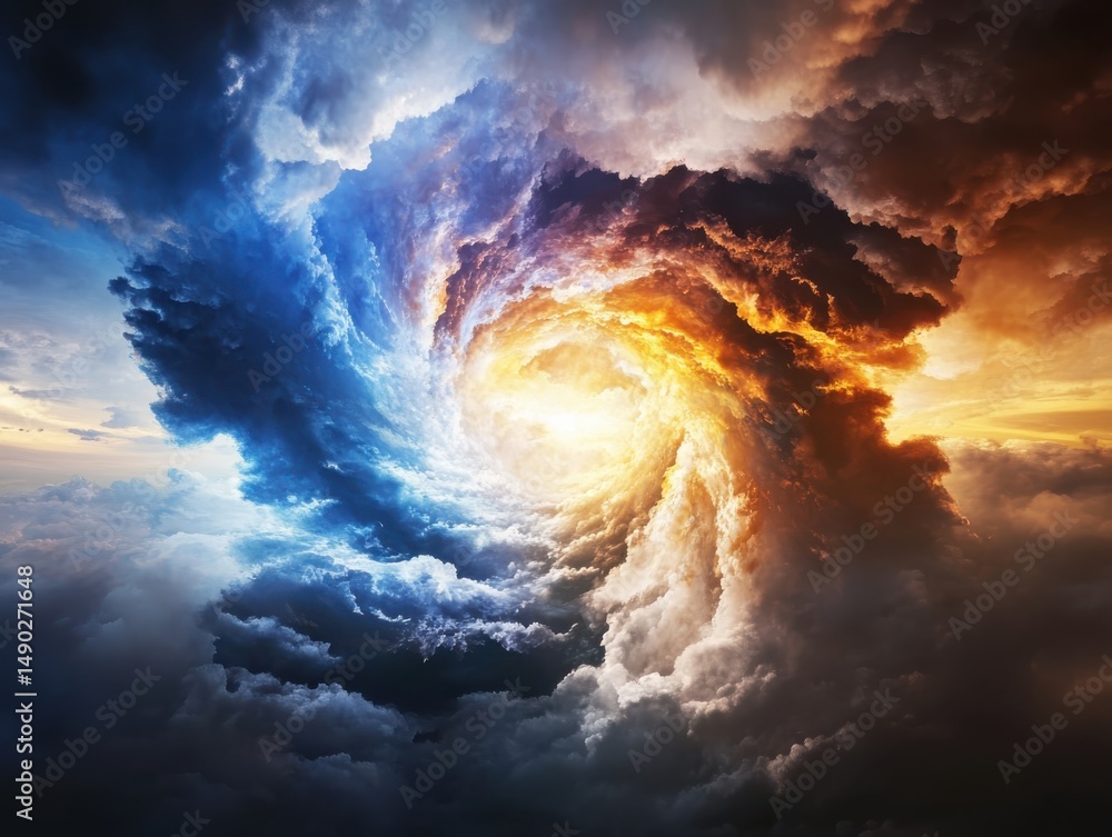 Poster dynamic swirling clouds create an enigmatic sky in nature's majestic display