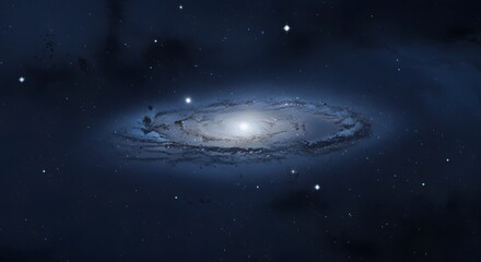 Abstract navy blue galaxy background with glowing stars and nebula textures, suitable for web headers, book covers, or sci-fi designs.