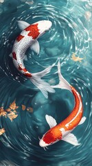 Graceful koi fish swimming in tranquil water nature scene digital art serene environment close-up view aquatic life
