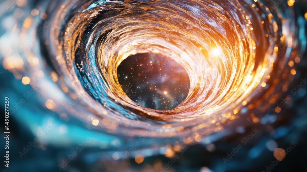 Poster exploring cosmic phenomena a journey through a vibrant black hole outer space digital art galactic e