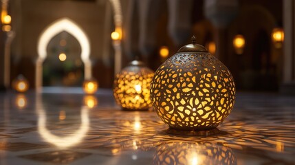 Illuminated Moroccan Lanterns in a Palace Courtyard