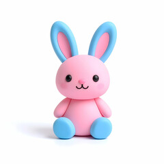 Obraz premium Pink Bunny Figurine: An adorable pink bunny figurine with light blue ears and feet, sits peacefully. Perfect for Easter, children's room decoration, or crafting projects.