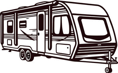 Vintage camper sketch of mobile home with classic design elements