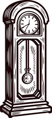 Antique grandfather clock with pendulum vintage timepiece in classic design