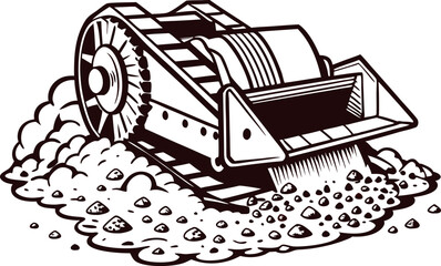 Heavy construction equipment crushing rocks in action with detailed mechanics