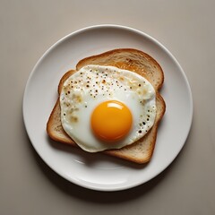 Sunny-Side Up: A close-up shot captures the delicious simplicity of a perfectly cooked fried egg sitting atop a slice of golden toasted bread, a culinary delight for breakfast or brunch.