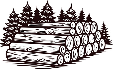 Fototapeta premium a-hand-drawn-stack-of-cut-logs-beside-a-forest-cle (2).eps
