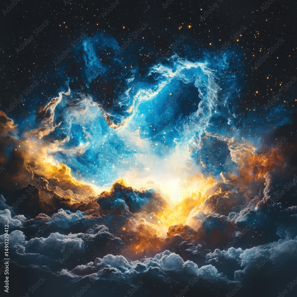 Poster cosmic explosion of color outer space digital artwork nebula wide angle abstract aesthetic