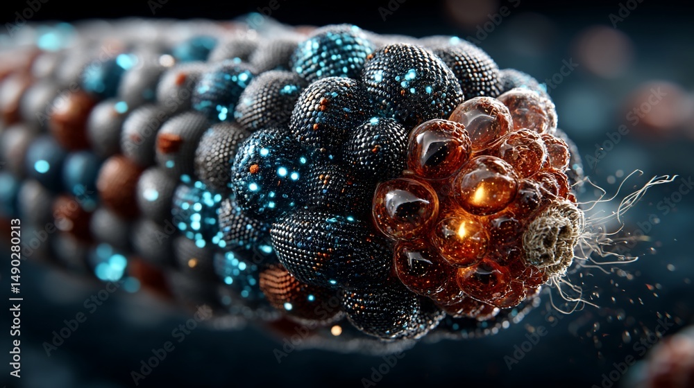 Poster complex microscopic structure with vibrant particles