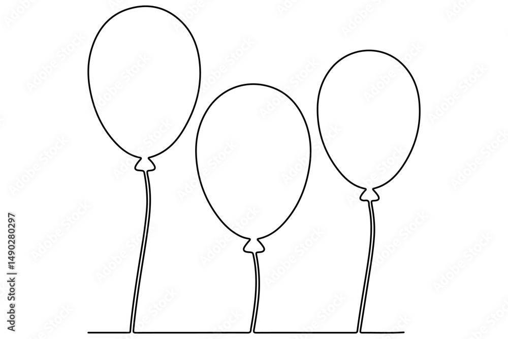 Poster continuous line drawing of a floating balloon artistic vector outline for modern and stylish graphic