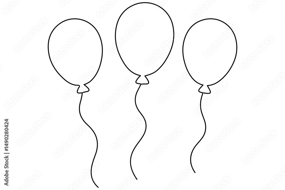 Poster continuous line drawing of a floating balloon artistic vector outline for modern and stylish graphic