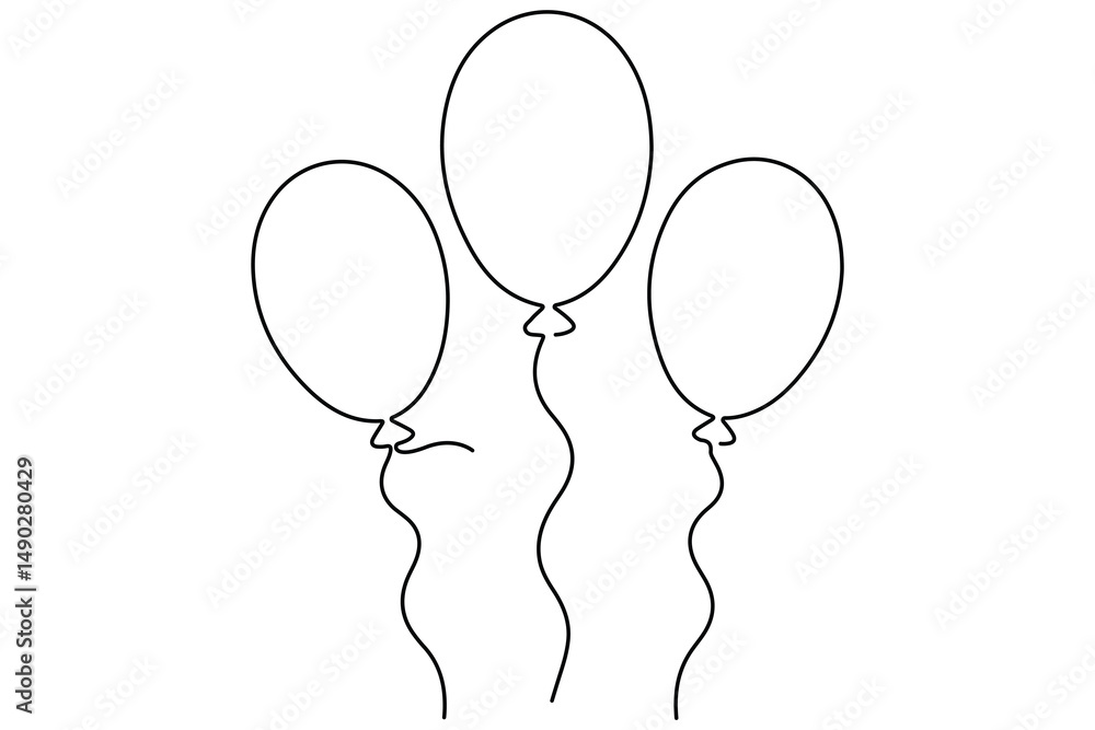Poster continuous line drawing of a floating balloon artistic vector outline for modern and stylish graphic