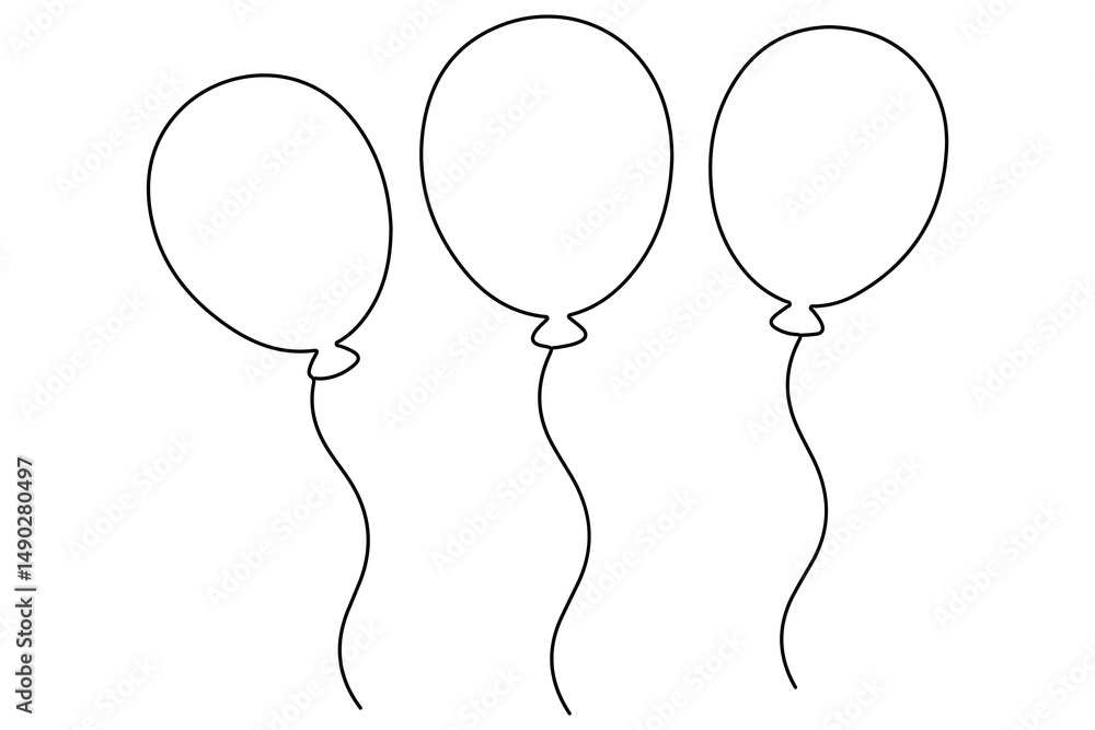 Poster continuous line drawing of a floating balloon artistic vector outline for modern and stylish graphic