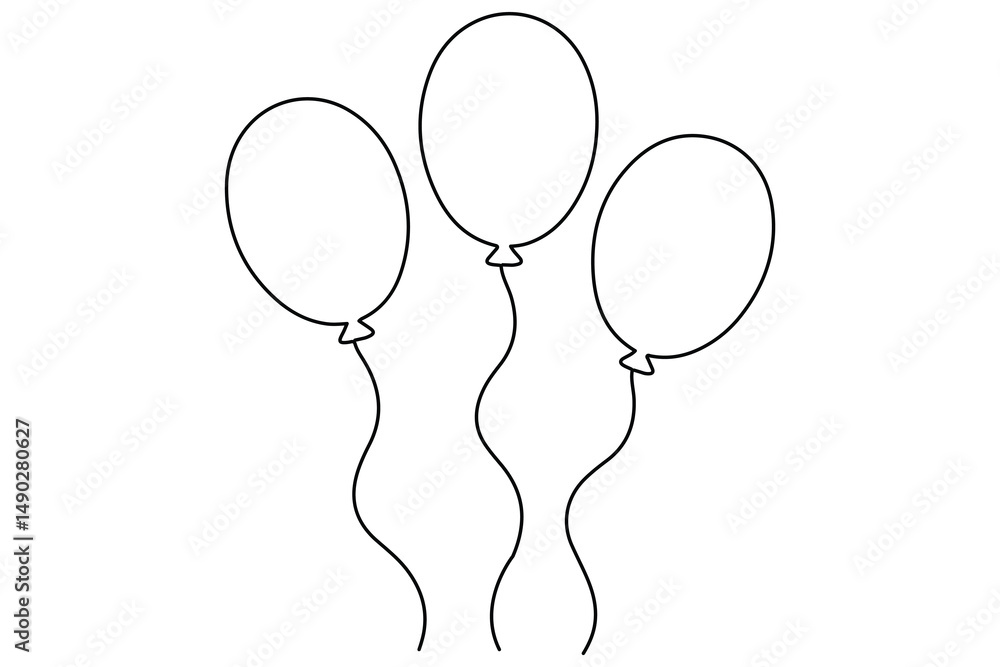 Poster continuous line drawing of a floating balloon artistic vector outline for modern and stylish graphic