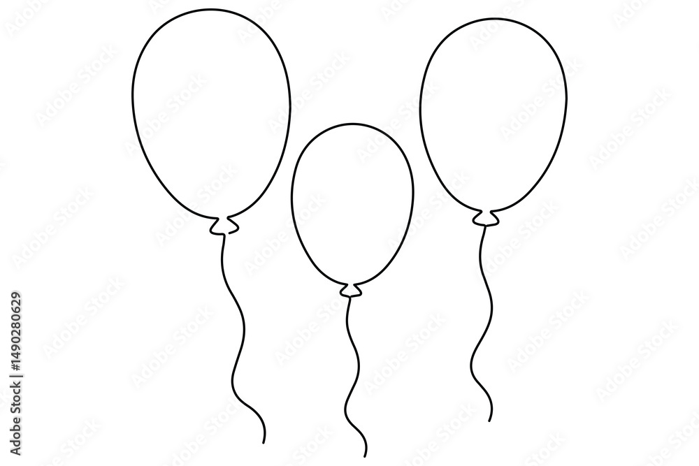 Poster continuous line drawing of a floating balloon artistic vector outline for modern and stylish graphic