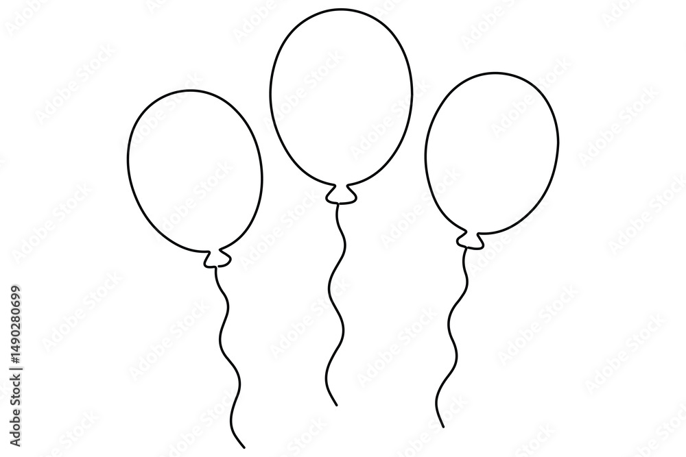 Poster continuous line drawing of a floating balloon artistic vector outline for modern and stylish graphic