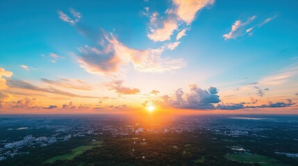 Fototapeta premium Stunning sunset over urban landscape nature scene aerial view vibrant sky peaceful atmosphere