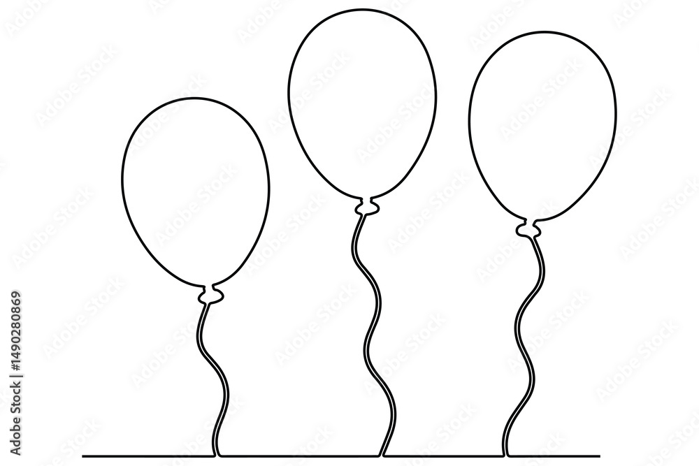 Poster continuous line drawing of a floating balloon artistic vector outline for modern and stylish graphic