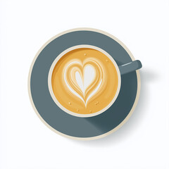 Latte Art Heart: Overhead view of a creamy latte art with a delicate heart design, offering a moment of serenity and comfort.