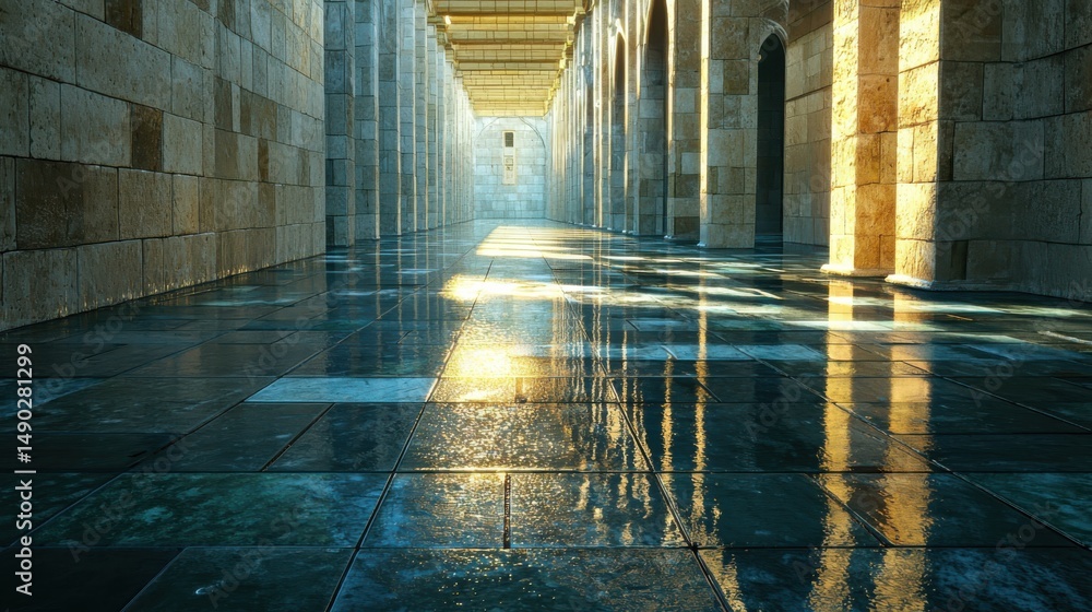 Poster stunning reflection action in architecture modern building corridor visual content serene environmen