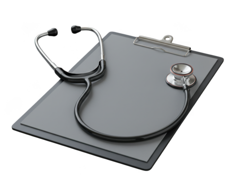 Stethoscope on clipboard isolated on transparent background
