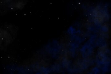 Illustration of star in dark sky and blue clouds.