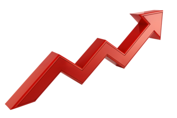 3D Red Zig Zag Arrow Pointing Upward Isolated on Transparent Background