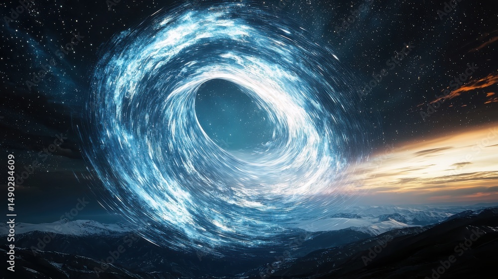 Poster cosmic vortex event outer space digital artwork celestial environment wide angle view science fictio