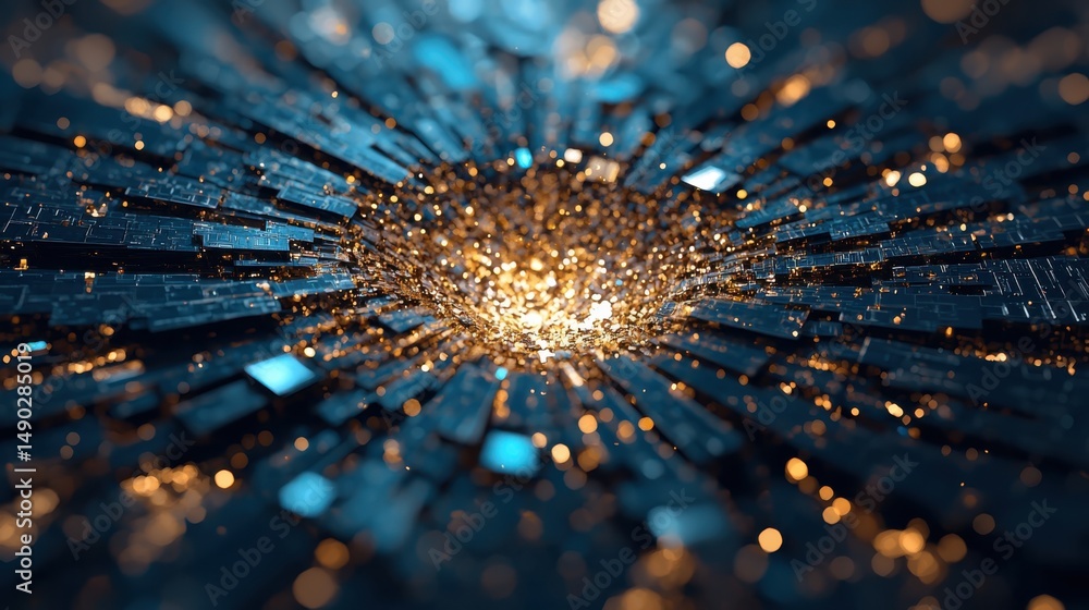 Poster abstract digital explosion virtual space 3d render futuristic environment close-up view energy and m