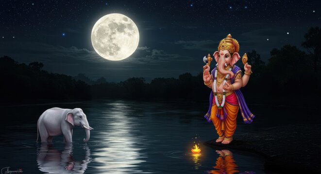 Lord Ganesh &ndash; Divine Hindu Deity of Wisdom and Beginnings Illustration PNG