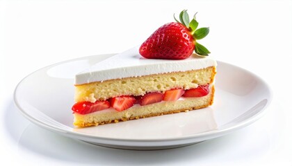 Strawberry Cake Slice On White Plate
