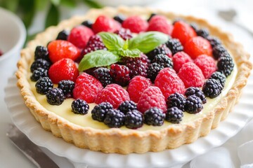 Fruit tart with kiwi and strawberries
