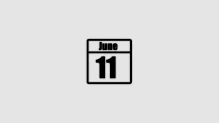 11 June calendar icon animation. Boost your productivity and impress clients with this sophisticated calendar animation. black color calendar on a white background.