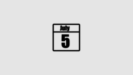 5 July calendar icon animation. Boost your productivity and impress clients with this sophisticated calendar animation. black color calendar on a white background.