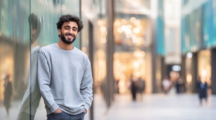 Fototapeta premium Joyful young man enjoying city life with bright reflections for inspirational design