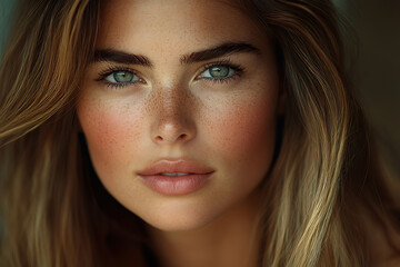 Obraz premium Close-up portrait of a high fashion female model in a professional photo studio