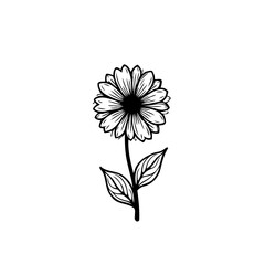 Elegant floral illustration showcasing a simple sunflower in black and white