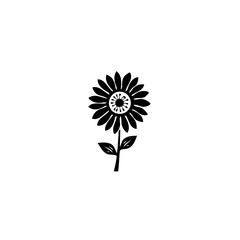 Stylized sunflower illustration: Simple black and white design with petal details