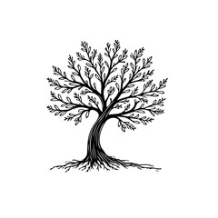 Detailed botanical illustration presenting a stylized tree with extensive branching