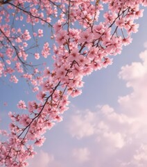 Floating pink sakura petals against a blurred pastel sky ,  backgrounds,  whimsical