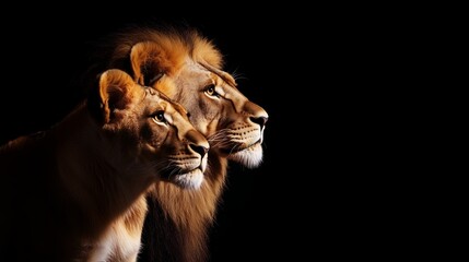Naklejka premium family of lions on a black background