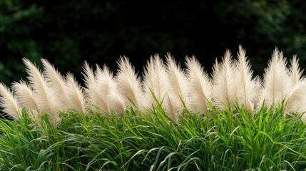 Pampas grass field with green foliage in nature setting